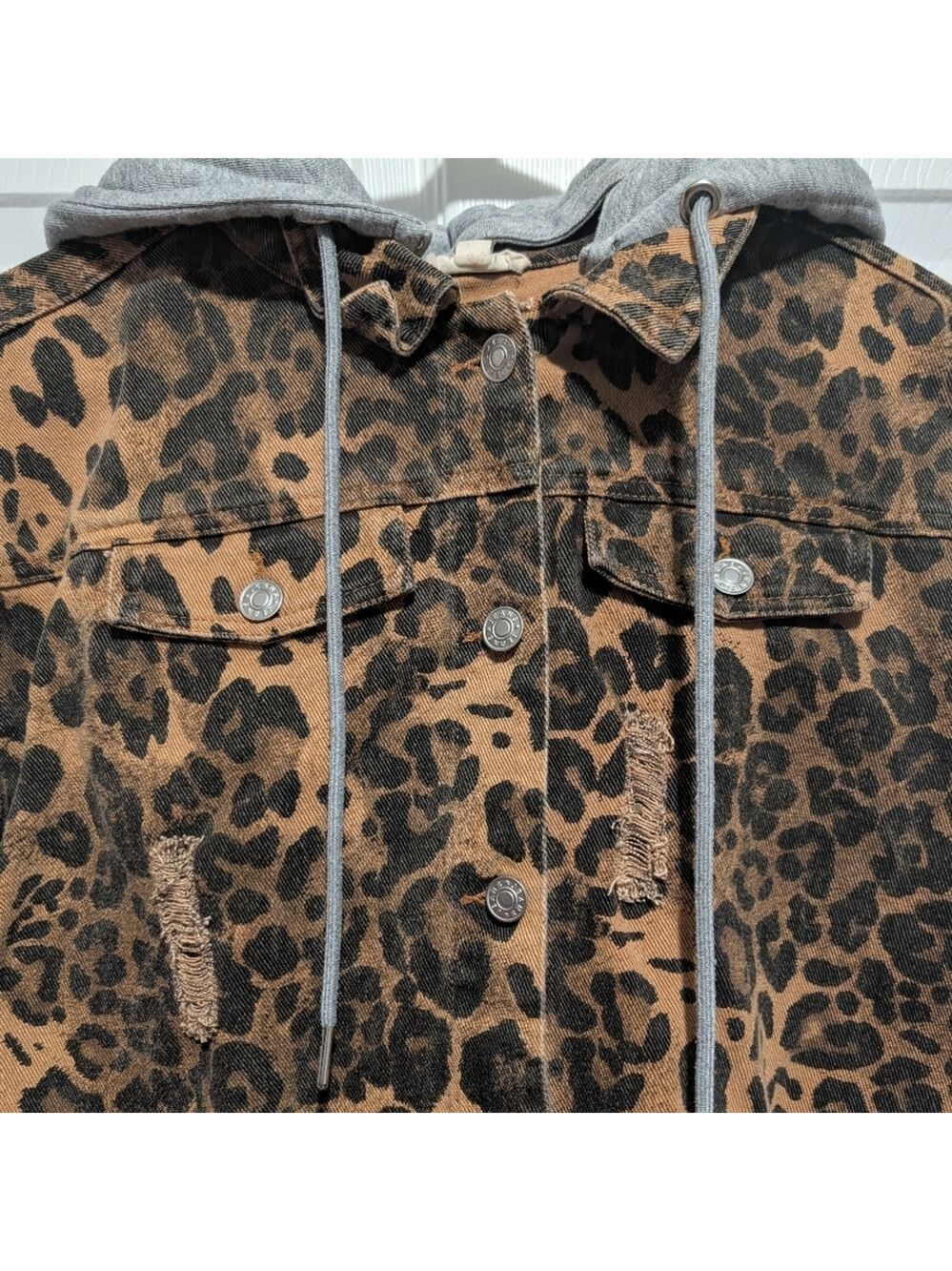 ODDI Leopard Denim Jacket Small Hoodie Distressed - Picture 7 of 11